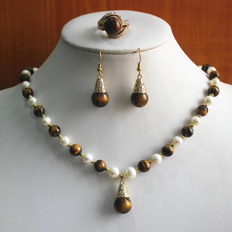 birthday gift! jewelry set!Wholesale noble Women's white pearl mixed tiger eye jade Necklace earring ring(7/8/9) set #220
birthday gift! jewelry set!Wholesale noble Women's white pearl mixed tiger eye jade Necklace earring ring(7/8/9) set #220
