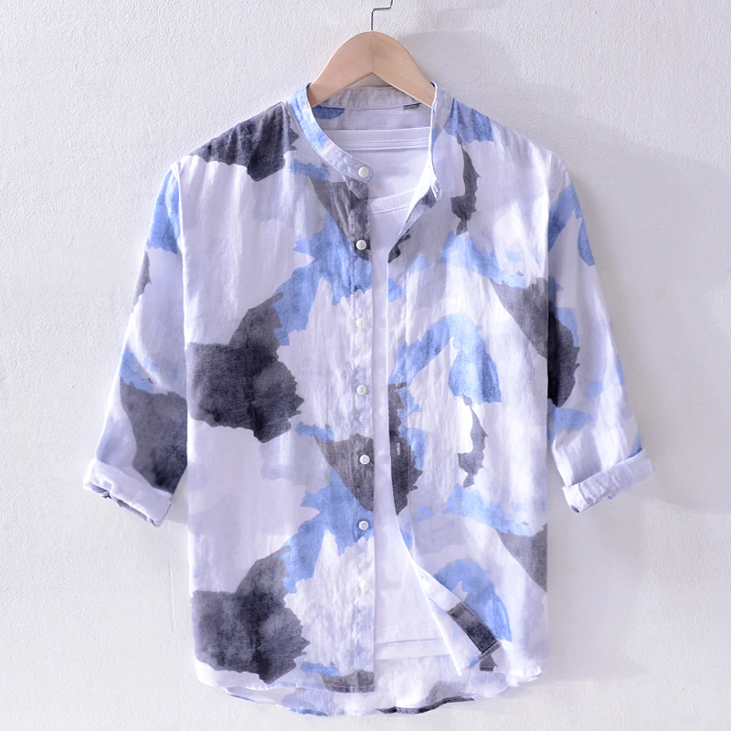 2019 Italy style brand linen shirt men casual stand collar summer shirt mens fashion three quarter sleeve shirts male camiseta
2019 Italy style brand linen shirt men casual stand collar summer shirt mens fashion three quarter sleeve shirts male camiseta