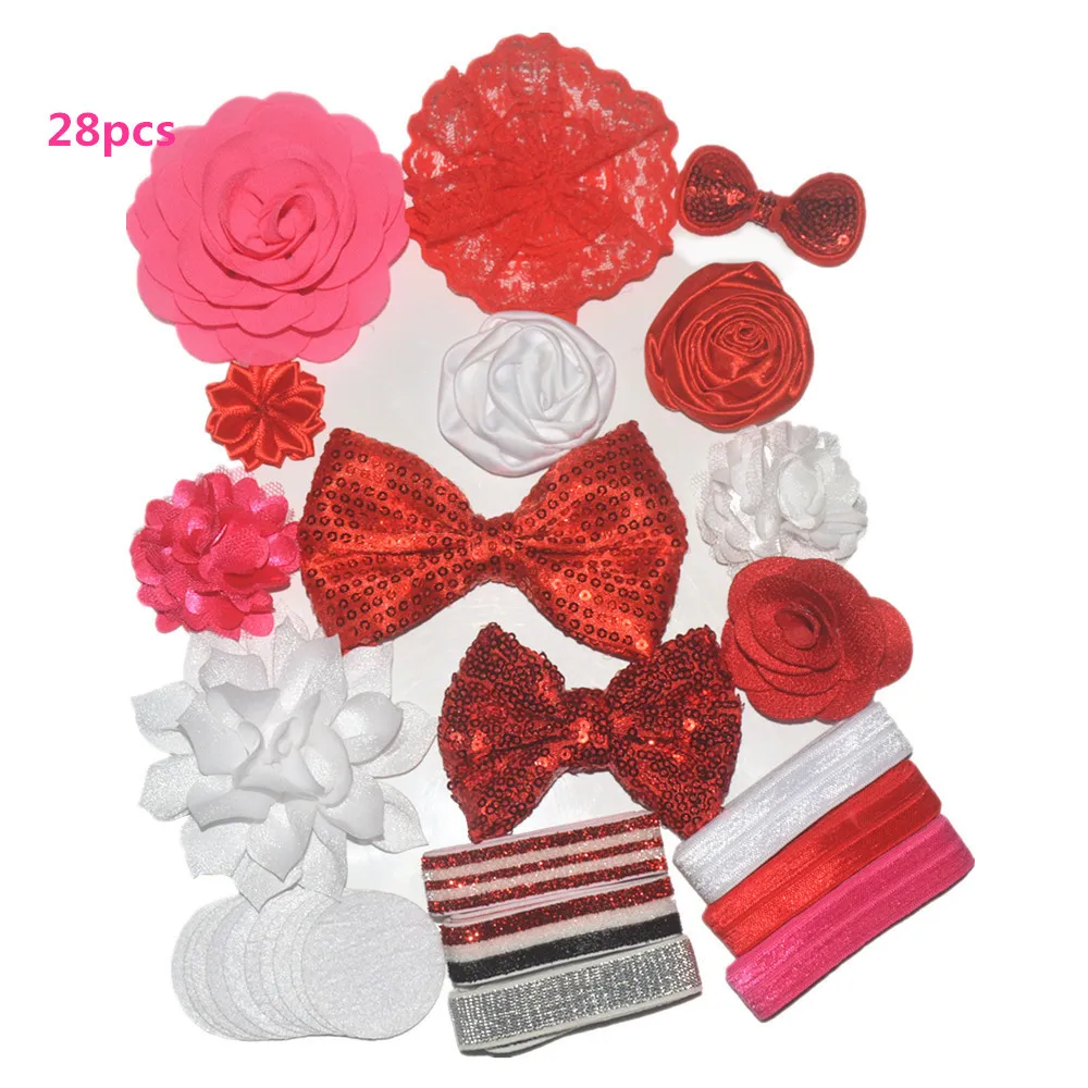 

1 bag / lot ,Shabby Chic headband kit 28pcs ,headband station,Valentine's Day DIY baby headbands