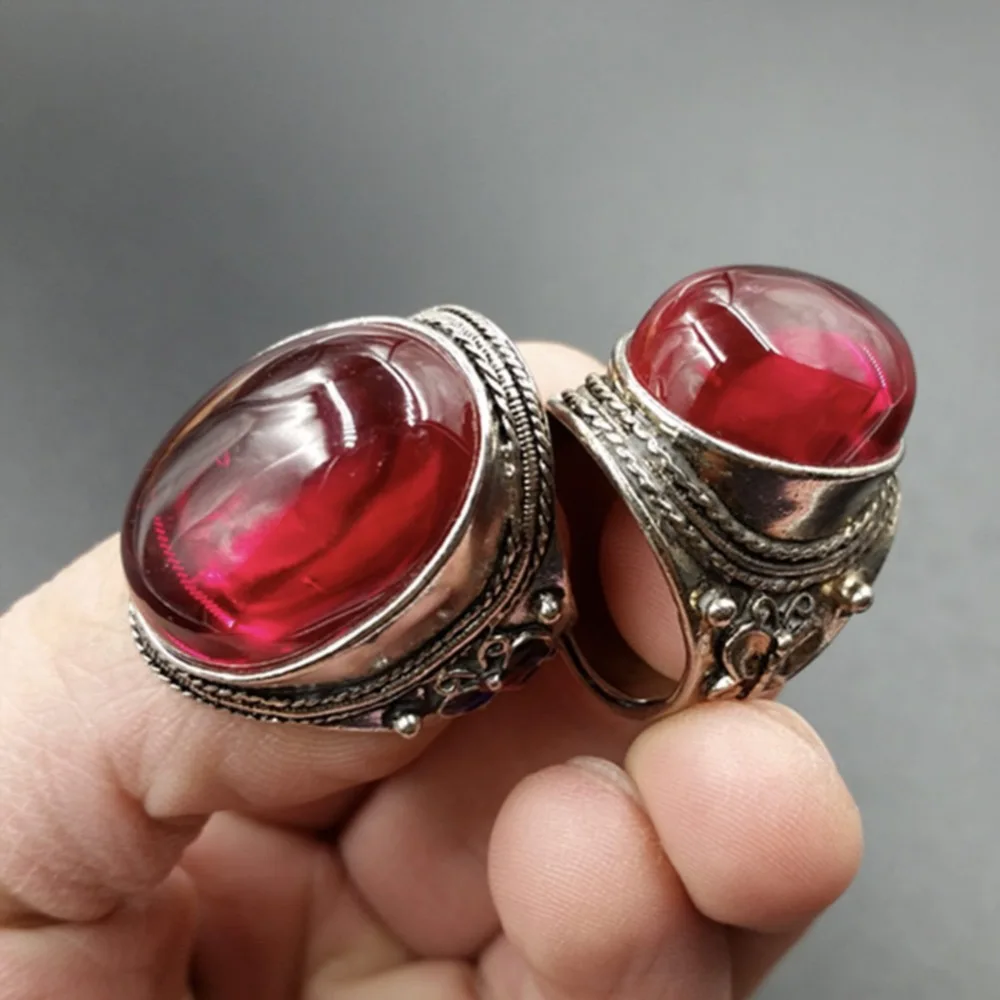 

Free shipping character 925 Solid Sterling Silver Fox jewelry handmade lady Thailand folk style red corundum Ring more style