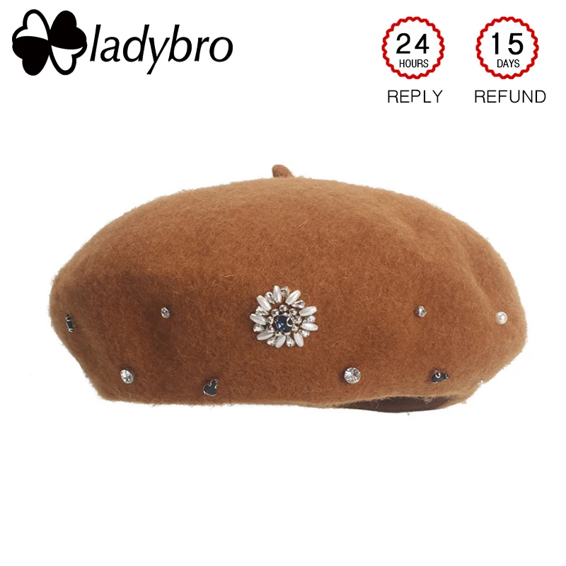 Ladybro Rhinestones Wool Beret Women Warm Soft Hat Knitted Hat Bonnet Flat Cap Femme Autumn Winter female Berets Boina Mujer
Ladybro Rhinestones Wool Beret Women Warm Soft Hat Knitted Hat Bonnet Flat Cap Femme Autumn Winter female Berets Boina Mujer