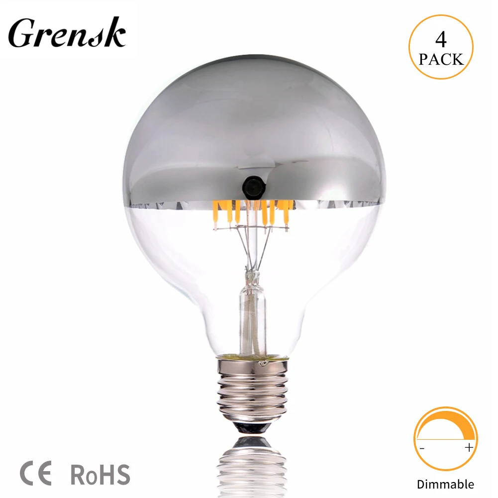 Grensk G95 Silver Bowl LED Filament Light Bulb 6W Crown Silver Mirror Globe Led Lamp Warm White 2700K E26 110V E27 220V Dimmable
Grensk G95 Silver Bowl LED Filament Light Bulb 6W Crown Silver Mirror Globe Led Lamp Warm White 2700K E26 110V E27 220V Dimmable