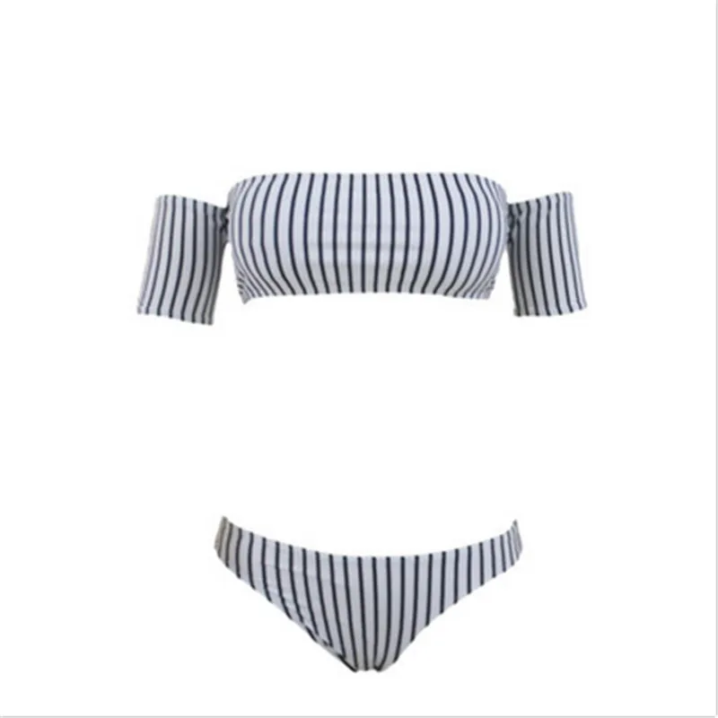 2017 Hot sell Women Off Shoulder Ruffles Striped Bikini Set Two Pieces Swimsuit Swimwear Beachwear Bathing Suit W | Спорт и