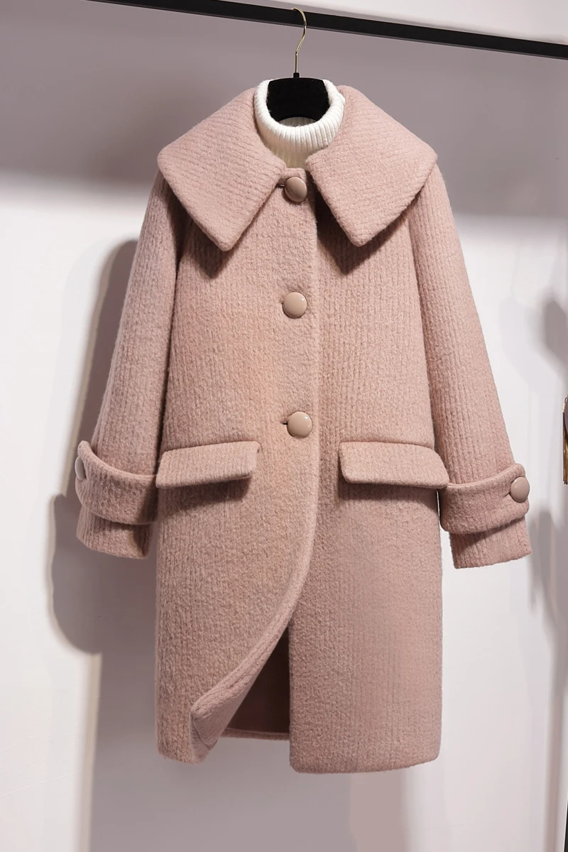 Winter 2018 New Korean Turn-collar Wool Overcoat Long Sweet Wool Overcoat Single Breasted Wide-waisted Korean Coat Fashion Pink
Winter 2018 New Korean Turn-collar Wool Overcoat Long Sweet Wool Overcoat Single Breasted Wide-waisted Korean Coat Fashion Pink