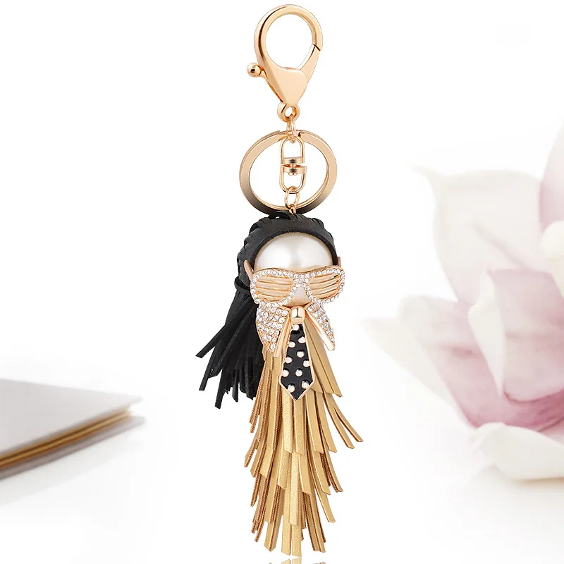 2016 GUVIVI Gold PU Leather Tassel Monster Keychain car Key Chain Cars Ring Women Handbag Bag Accessories | Украшения и