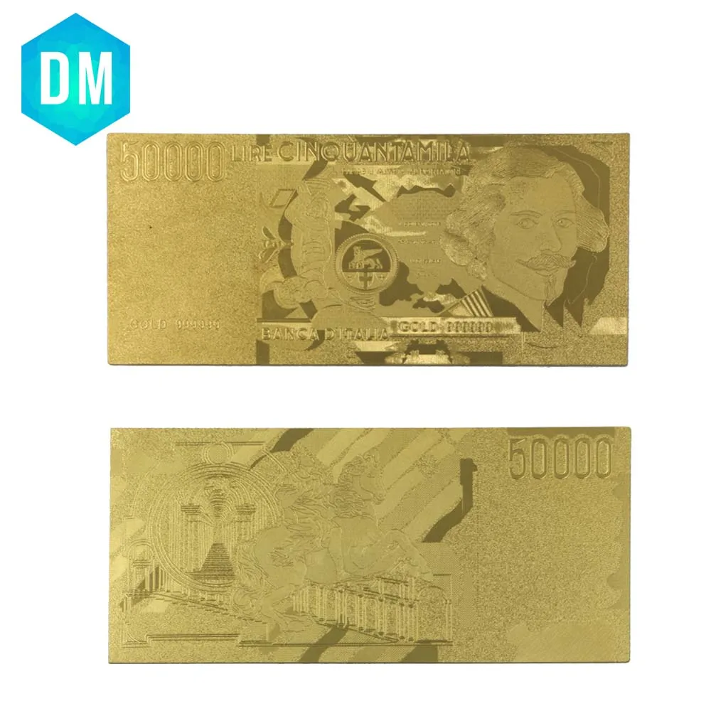 Best Price Italy Gold Banknotes 50000 Lire Gold Plated Banknotes in 24K Gold Fake Paper Money For Collection 10pcs/lot
Best Price Italy Gold Banknotes 50000 Lire Gold Plated Banknotes in 24K Gold Fake Paper Money For Collection 10pcs/lot