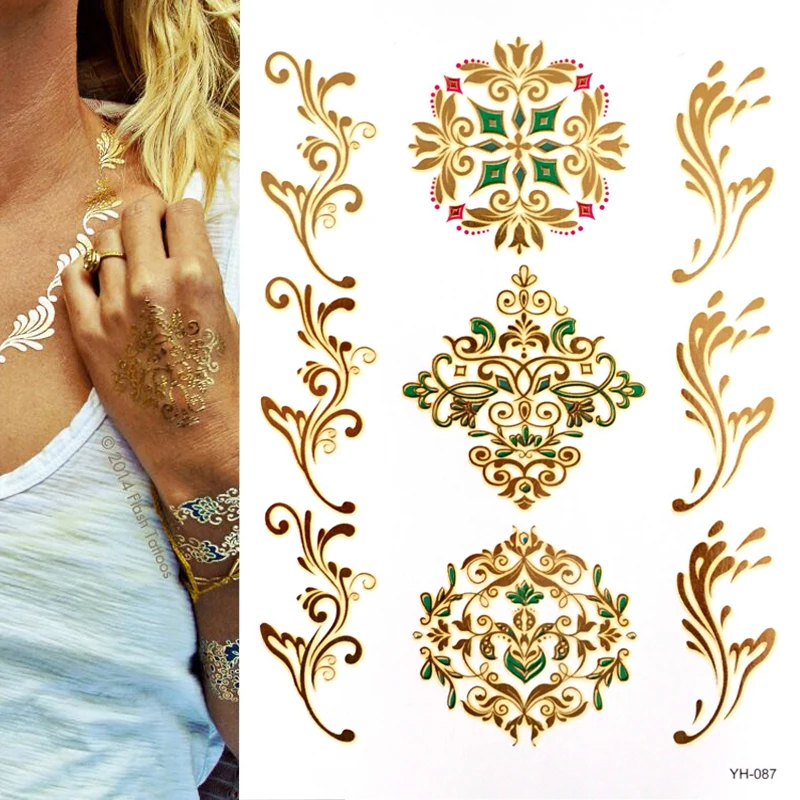 Temporary Boho Metallic Henna Tattoos - Over 120 Mandala Mehndi Designs in Gold and Silver (1 Sheets)
Temporary Boho Metallic Henna Tattoos - Over 120 Mandala Mehndi Designs in Gold and Silver (1 Sheets)
