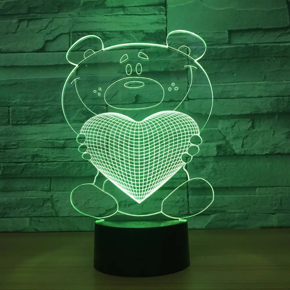 Cartoon Cute Heart Bear Hold Heart Shape Acrylic LED Lamp 3D Night Light 7 Color Change For baby Children Bedroom Decor Gift
Cartoon Cute Heart Bear Hold Heart Shape Acrylic LED Lamp 3D Night Light 7 Color Change For baby Children Bedroom Decor Gift