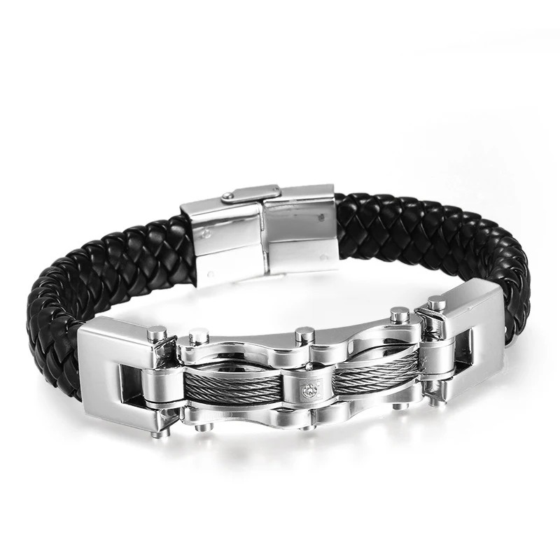 Hot Sale Silver Color Titanium Steel Black Genuine Leather Bracelets For Men's Gift
Hot Sale Silver Color Titanium Steel Black Genuine Leather Bracelets For Men's Gift