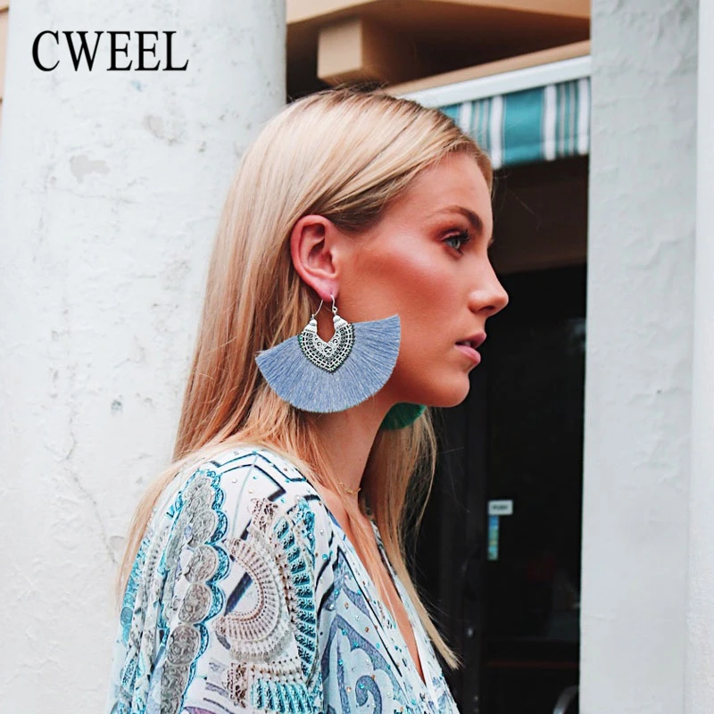 CWEEL Women's Long Tassel Earrings Fringe Earing Fashion Drop Vintage Ethnic Dangle Bohemian Statement Woman 2018 Earring | Украшения и