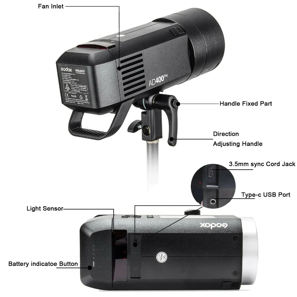 Godox AD400 Pro WITSTRO All-in-One Outdoor Flash AD400Pro Li-on Battery TTL HSS with Built-in 2.4G Wireless X System
Godox AD400 Pro WITSTRO All-in-One Outdoor Flash AD400Pro Li-on Battery TTL HSS with Built-in 2.4G Wireless X System