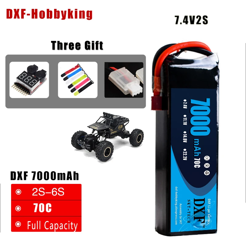 

DXF Li-Poly Battery 7.4V 7000mAh 2S 70C MAX100C 1/10 RC Car Lipo Bateria Multicopter Quadcopter Race Car traxxx fpv drone