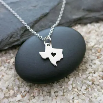 Outline State of Texas Map Necklace USA TX City Necklace Geometric Geography I Heart Love Texas Necklaces Hometown Gifts