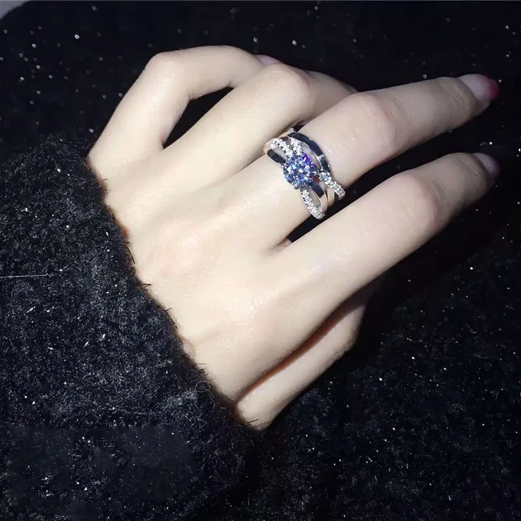 Бренд Дизайн Мода Настоящее 1ct 5A Циркон камнями серебристого цвета 2-в-1 кольцо для