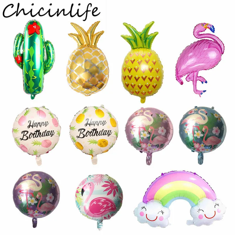 Chicinlife Фламинго ананас кактус Радуга Фольга Воздушный шар Гавайи оформление