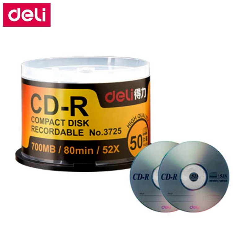 Deli 50 шт./лот 3725 CD R пустые диски записываемые компактные 700 Мб/80 мин/52х диски|compact