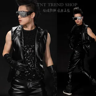 Male fashion PU leather slim black punk rivet vest costume,NightBar singer stage ds costumes
Male fashion PU leather slim black punk rivet vest costume,NightBar singer stage ds costumes