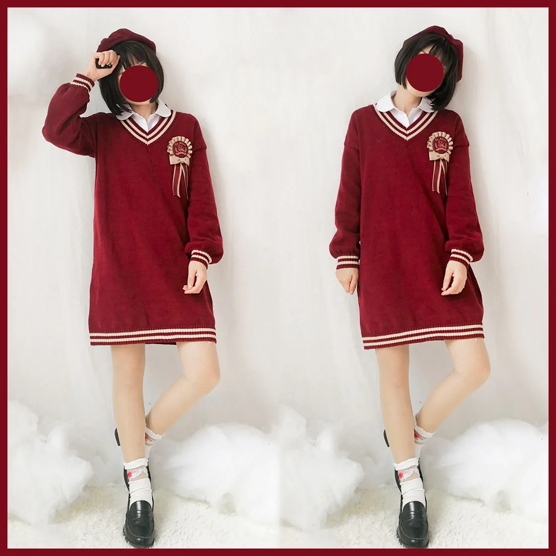 Preppy Style Chest Pin Cute Winter Sweater Knitted Dress Winter Long Sleeve Japanese JK Loose Dress Color Wine Red
Preppy Style Chest Pin Cute Winter Sweater Knitted Dress Winter Long Sleeve Japanese JK Loose Dress Color Wine Red