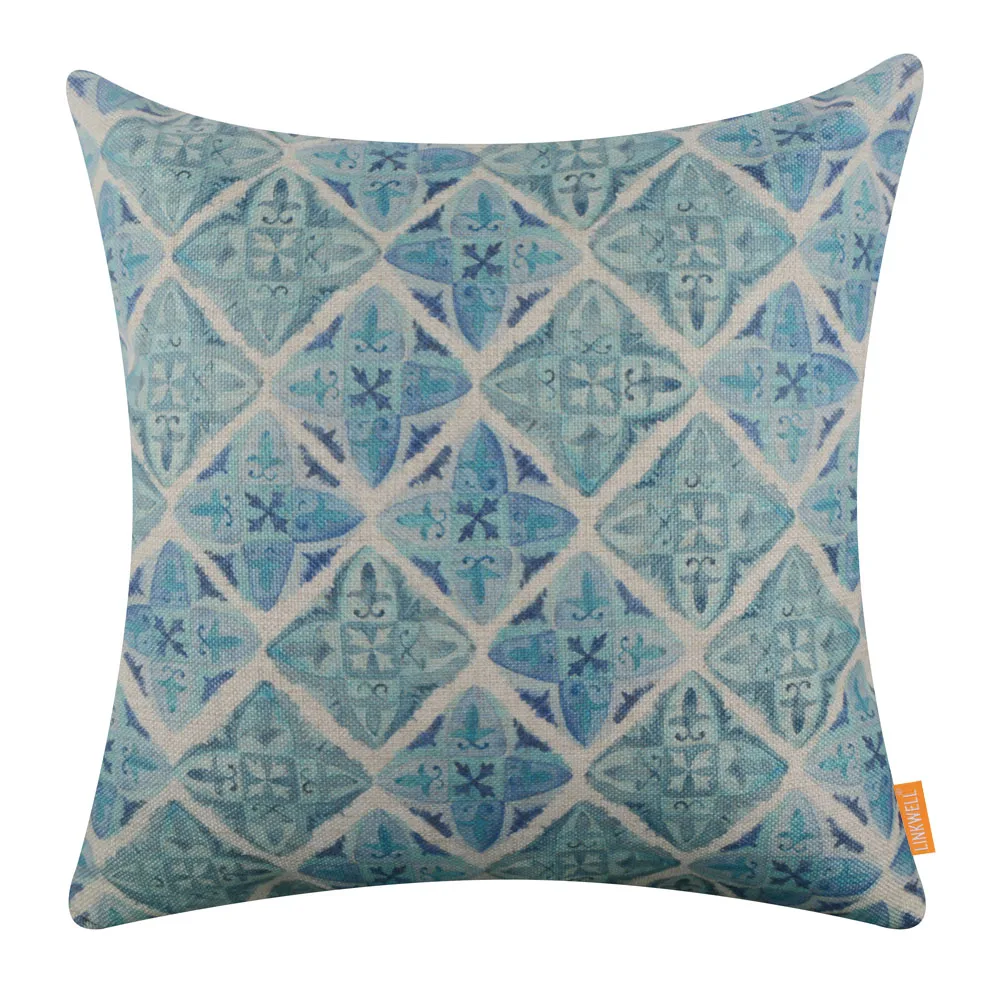 LINKWELL 18"x18" Blue Ceramic Tile Pattern Geometric Pillow Case Modern Living Room Decorative Cushion Cover
LINKWELL 18"x18" Blue Ceramic Tile Pattern Geometric Pillow Case Modern Living Room Decorative Cushion Cover