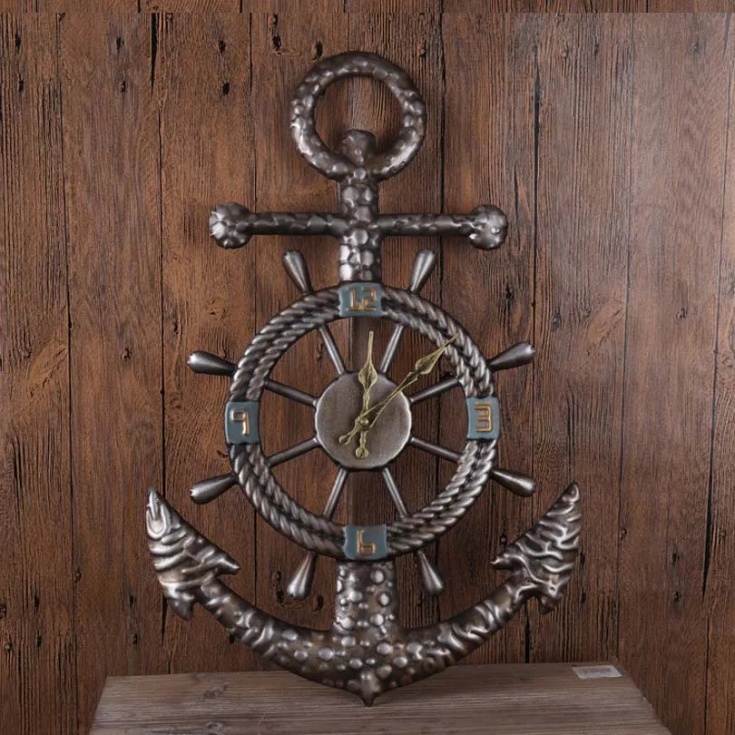 New Europe Style irregular shape Vintage Anchor Matel Mute Wall Clock Creative home Decoration Large size two can be preferentia | Дом и сад