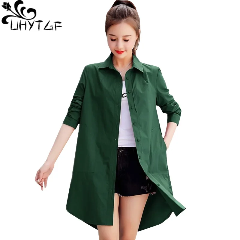UHYTGF New casual thin autumn trench coat women Long sleeves loose plus size outerwear elegant Female long windbreaker coat 1333
UHYTGF New casual thin autumn trench coat women Long sleeves loose plus size outerwear elegant Female long windbreaker coat 1333