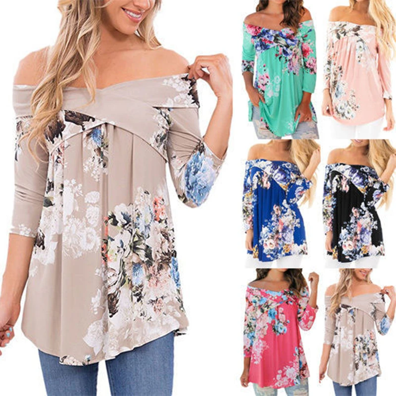 Sexy Female Shirt Off Shoulder Tops Women's Tee Shirts Print Floral Clothes Plus Size Fall Maternity Clothes For Pregnant Women
Sexy Female Shirt Off Shoulder Tops Women's Tee Shirts Print Floral Clothes Plus Size Fall Maternity Clothes For Pregnant Women