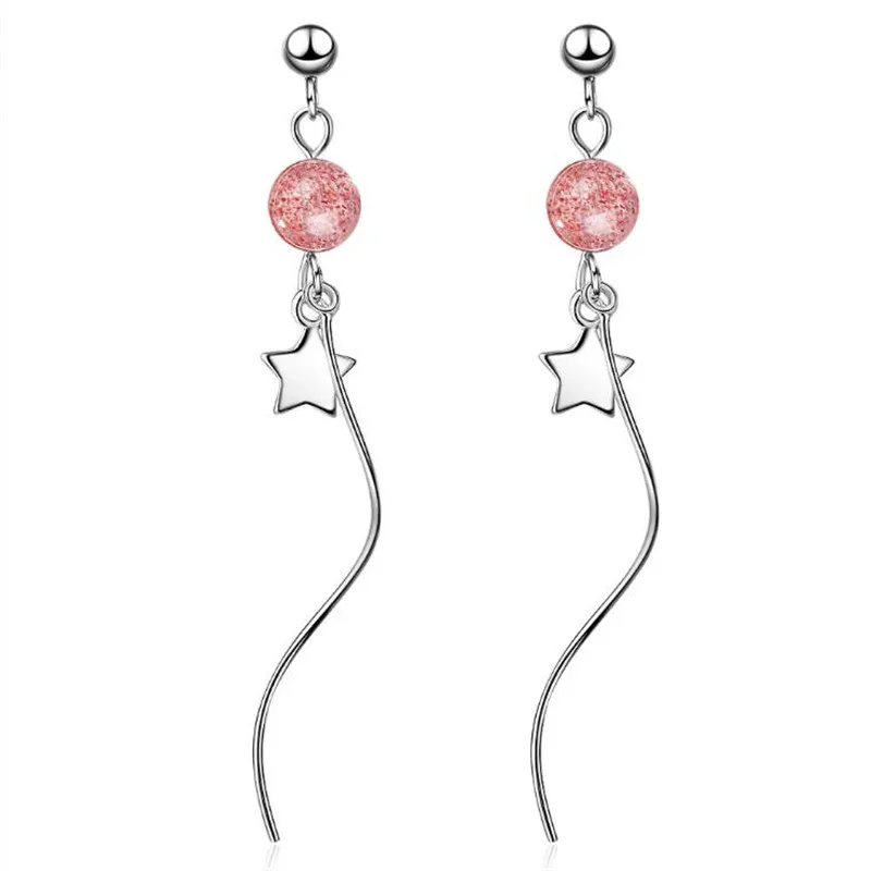 New Temperament Strawberry Crystal Silver Plated Jewelry Long Wave Ear line Five-pointed Stars Dangle Earrings XZE179
New Temperament Strawberry Crystal Silver Plated Jewelry Long Wave Ear line Five-pointed Stars Dangle Earrings XZE179