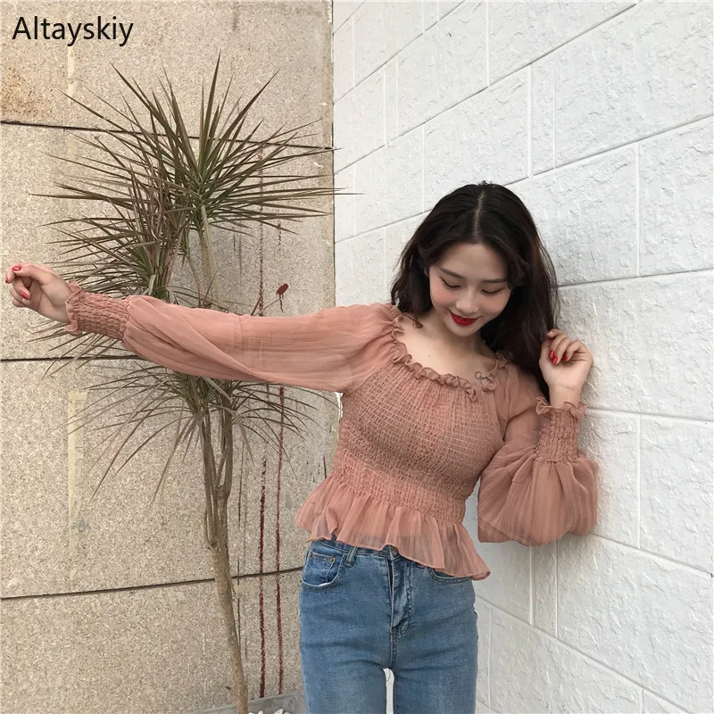 Shirts Women Elegant Sweet Korean Style Slash Neck High Quality Lace Chiffon Female Solid Short Womens Leisure Female All-match
Shirts Women Elegant Sweet Korean Style Slash Neck High Quality Lace Chiffon Female Solid Short Womens Leisure Female All-match