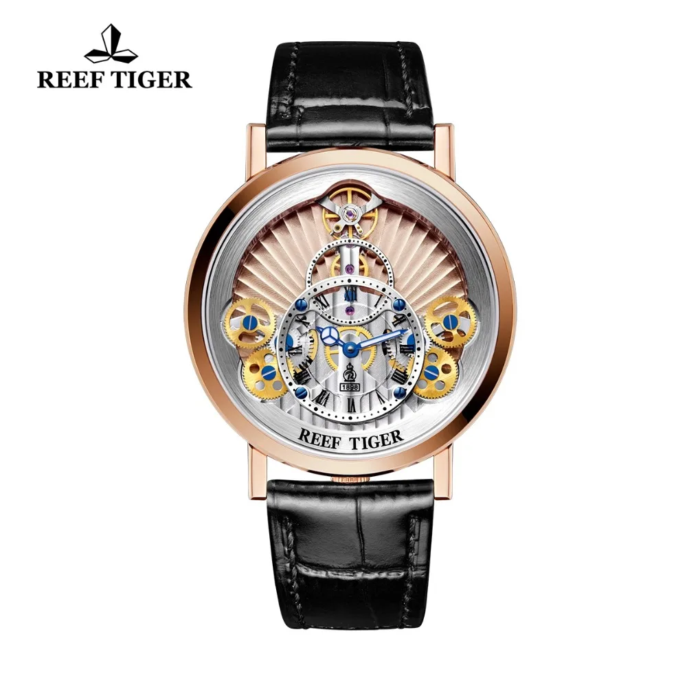 

New Reef Tiger/RT Mens Designer Casual Watches Fashion Quartz Skeleton Rose Gold Watches RGA1958