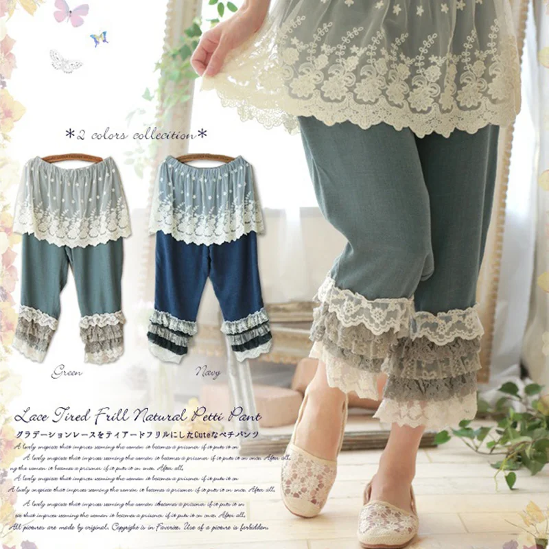Japanese Summer Mori Girl Pants Women's Kawaii Cotton Lace Patchwork Ruffle Multi Layer Vestidos Femininos Pants A083
Japanese Summer Mori Girl Pants Women's Kawaii Cotton Lace Patchwork Ruffle Multi Layer Vestidos Femininos Pants A083