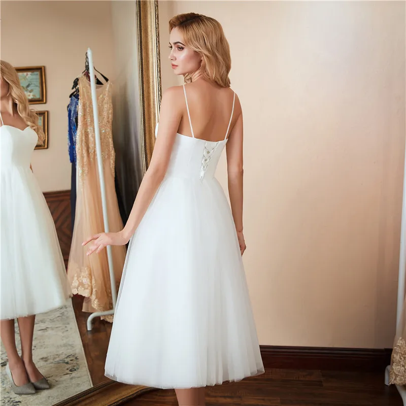 vestidos de novia 2019 Elegant Satin Tulle Tea Length Dresses for Wedding Straps Custom Made Bridal Gowns Robe De Mariee
vestidos de novia 2019 Elegant Satin Tulle Tea Length Dresses for Wedding Straps Custom Made Bridal Gowns Robe De Mariee