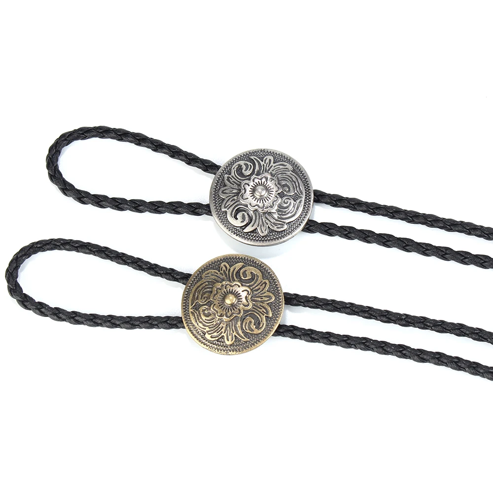 2016 New genuine leather flower women female necklaces & pendant long cool alloy shield male men choker collares colars necklace |