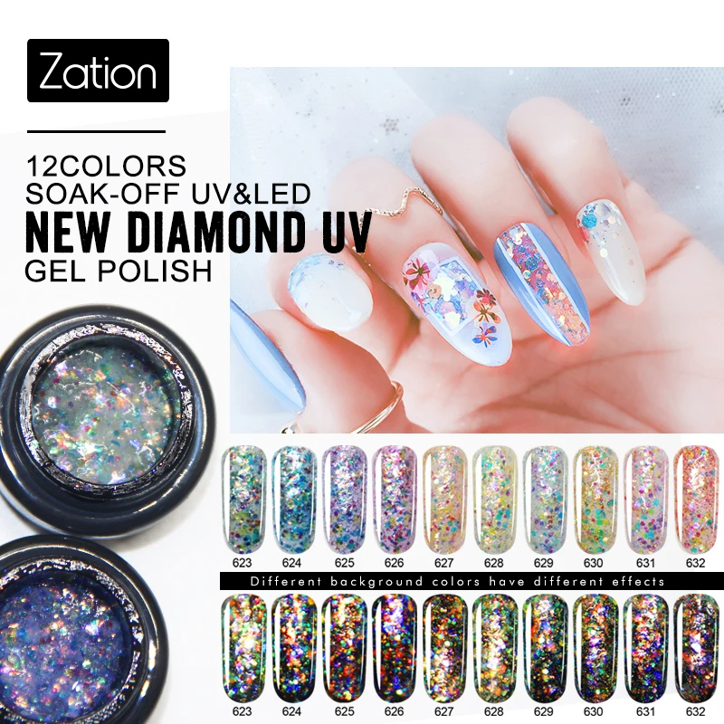 Zation New Diamond Gold Bright UV Gel Nail Polish Platinum Glitter Shiny Lacquer 3D Glossy Brilliant Soak Off Varnish | Красота и