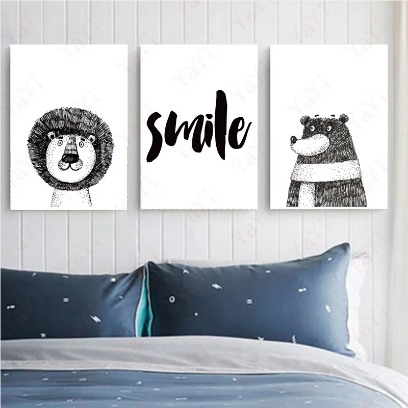 HAOCHU 3 Sets black and white smile lion bear cartoon cute child home decoration gift poster wall art canvas painting lovely
HAOCHU 3 Sets black and white smile lion bear cartoon cute child home decoration gift poster wall art canvas painting lovely