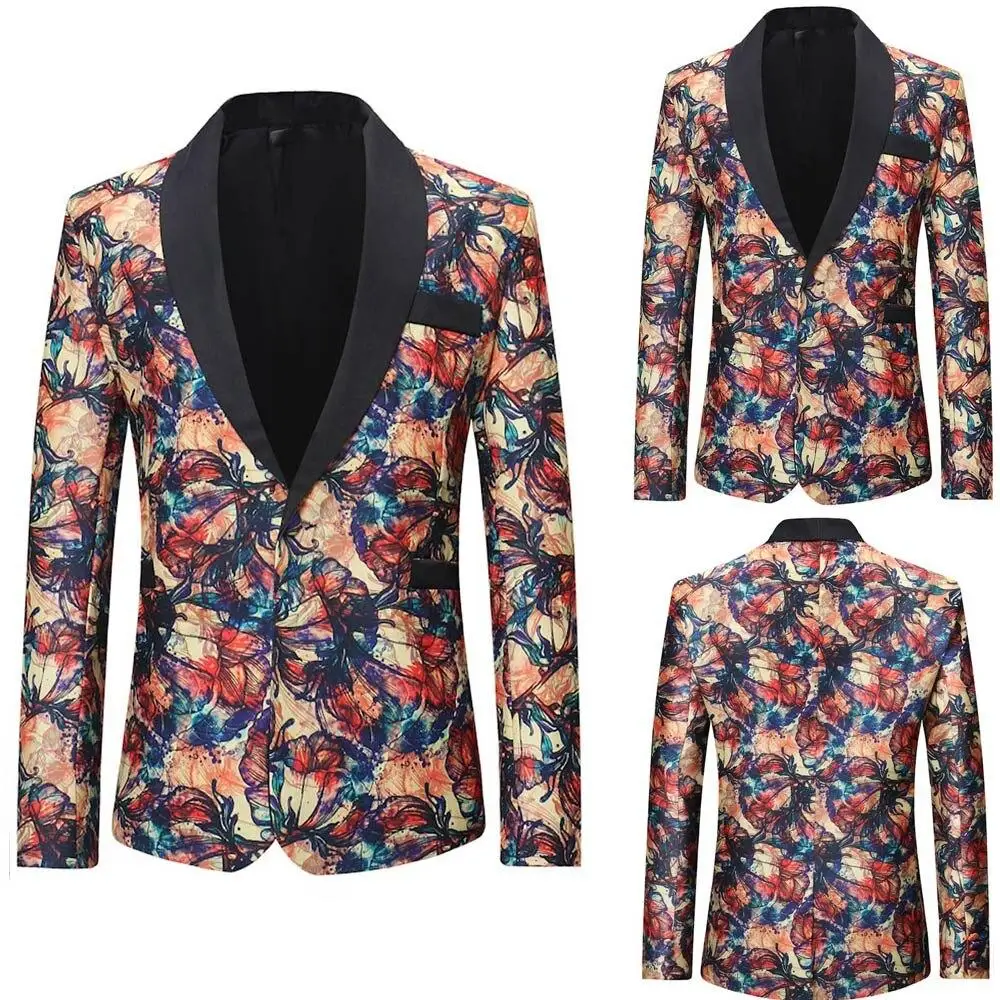 LOLDEAL Printed Men's Jackets Fashion Dashiki Cardigan Jackets Long Sleeve Printed Coat Male