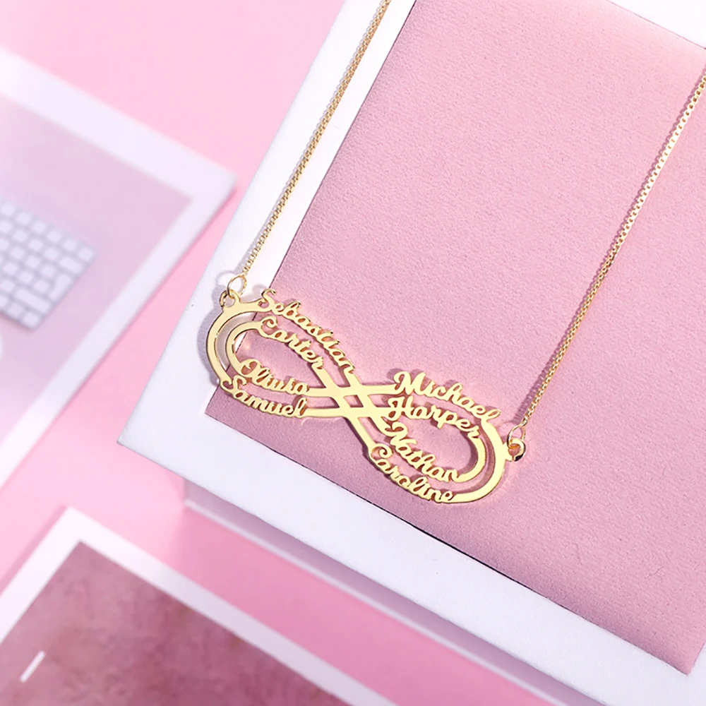 Sweey Wholesale No MOQ Personalized Infinity Name Necklace for Women 1 to 8 Names Mothers' Family Best Jewelry Gift Accessories
Sweey Wholesale No MOQ Personalized Infinity Name Necklace for Women 1 to 8 Names Mothers' Family Best Jewelry Gift Accessories