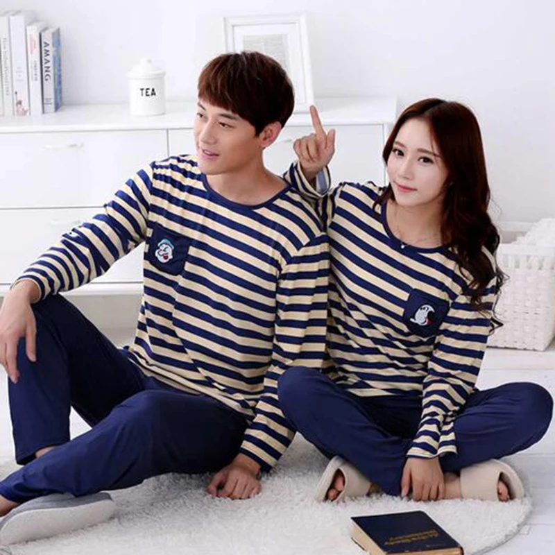 Hot Sale Fashion Soft Spring Striped Cotton Couple Pijamas Sets Sleepcoat & Trousers Men Women Home Clothings Sleepwear Lovers
Hot Sale Fashion Soft Spring Striped Cotton Couple Pijamas Sets Sleepcoat & Trousers Men Women Home Clothings Sleepwear Lovers