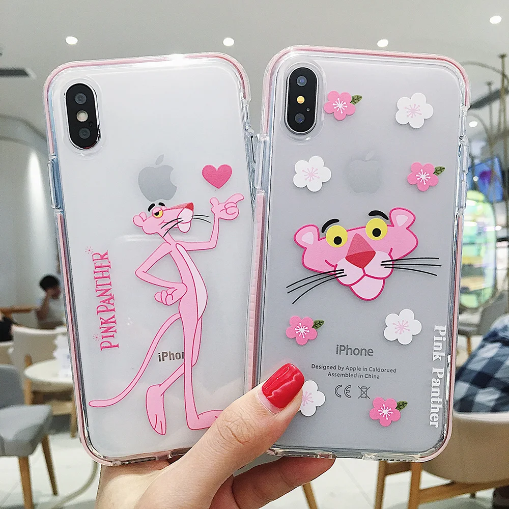 Чехол для телефона с розовой пантерой мягкий симпатичный из ТПУ iPhone 6 6s 7 8 Plus X XS XR