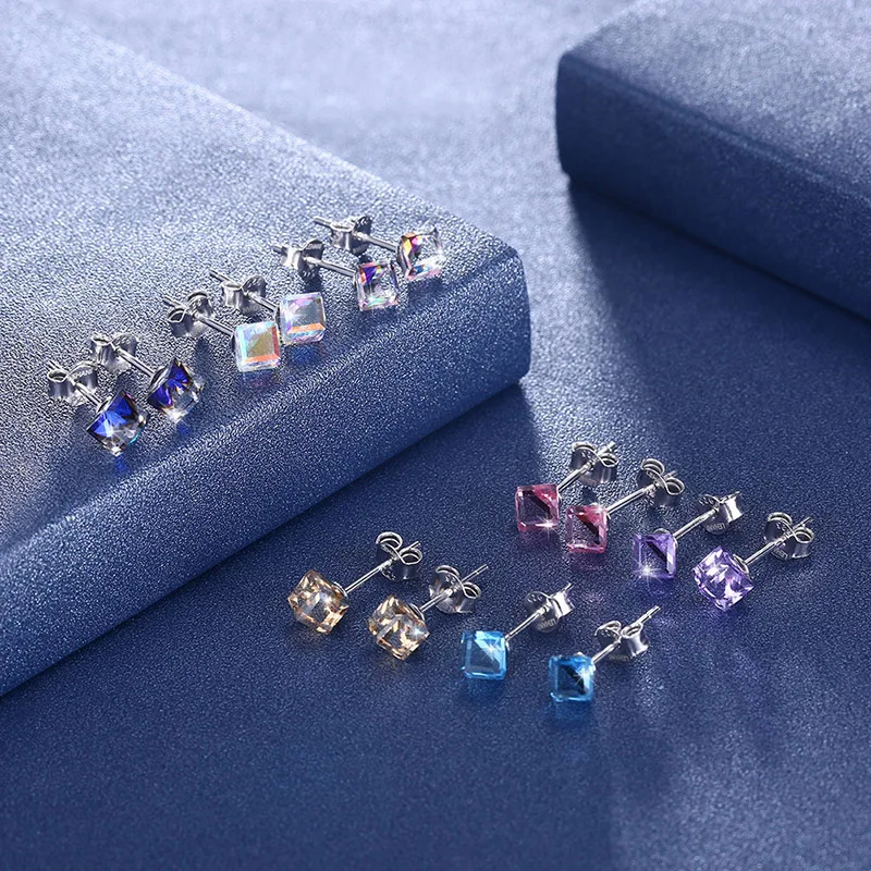 Серьги гвоздики женские из серебра 925 пробы с кристаллами Swarovski|Серьги-гвоздики| |