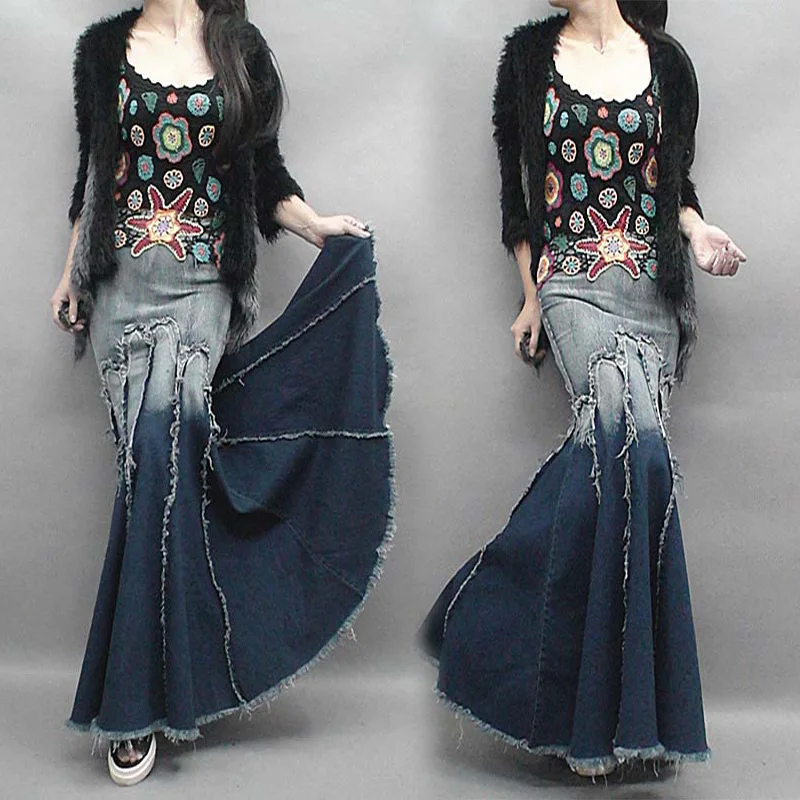 European station retro women's stitching tassels big pendulum A word denim skirt Slim bag hip high waist fishtail skirt 2019 New
European station retro women's stitching tassels big pendulum A word denim skirt Slim bag hip high waist fishtail skirt 2019 New