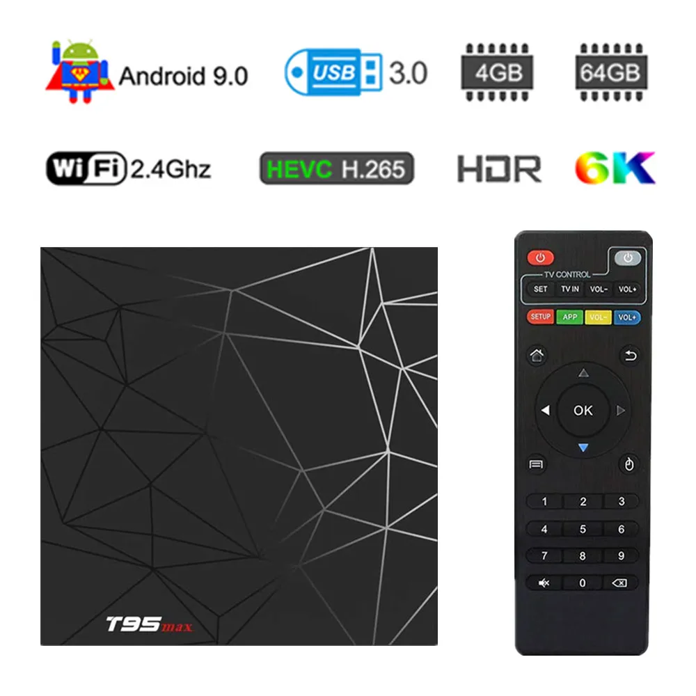 T95 MAX Android 9.0 4GB RAM 64GB ROM Smart 6K TV BOX Allwinner H6 Quad Core H.265 HD 2.4G Wifi set-top tvbox T95MAX Set Top Box
T95 MAX Android 9.0 4GB RAM 64GB ROM Smart 6K TV BOX Allwinner H6 Quad Core H.265 HD 2.4G Wifi set-top tvbox T95MAX Set Top Box