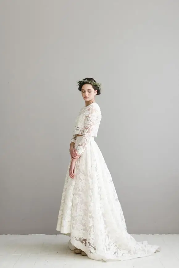 Свадебные платья из двух частей ТРАПЕЦИЕВИДНОЕ свадебное платье 2021 с круглым