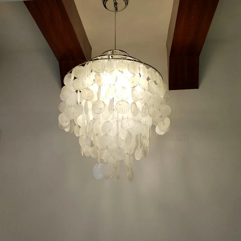 Подвесная лампа из ракушек сделай сам диаметр 26 см 38 осветительные приборы 3