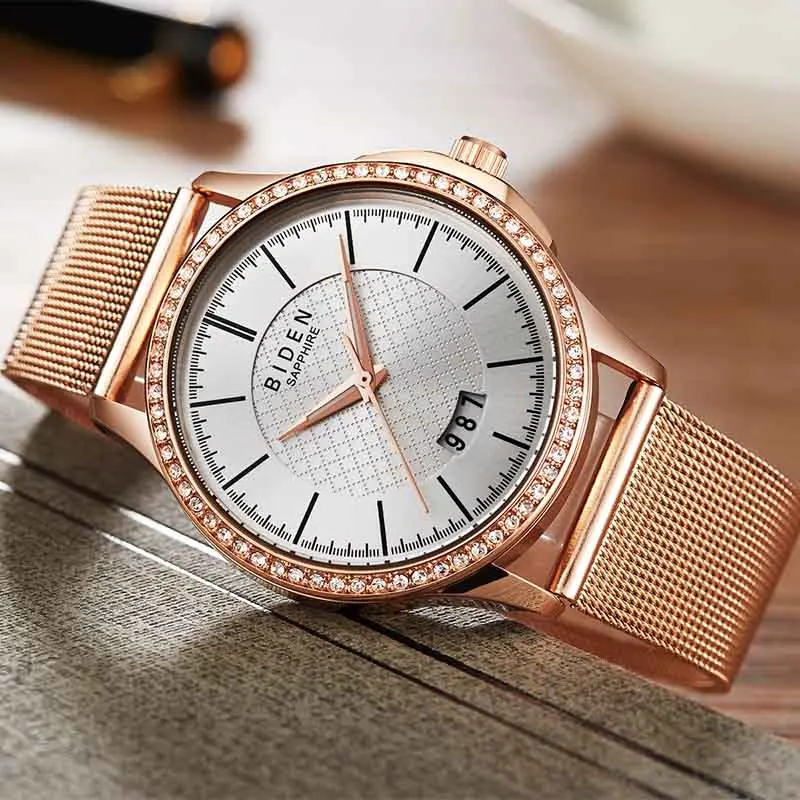 Women Watches BIDEN Rose Gold Fashion Quartz Ladies Rhinestone Watch Stainless Steel Mesh Watch Simple Clock Relogio Feminino
Women Watches BIDEN Rose Gold Fashion Quartz Ladies Rhinestone Watch Stainless Steel Mesh Watch Simple Clock Relogio Feminino