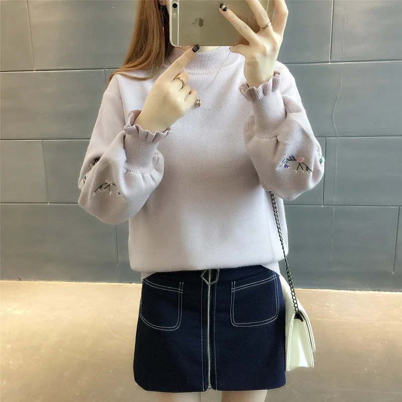 Women Sweet Style Fashion Sweaters Autumn Winter O Neck Floral Embroidery Lantern Sleeve Pullovers Female Cute Basic Knit Jumper
Women Sweet Style Fashion Sweaters Autumn Winter O Neck Floral Embroidery Lantern Sleeve Pullovers Female Cute Basic Knit Jumper