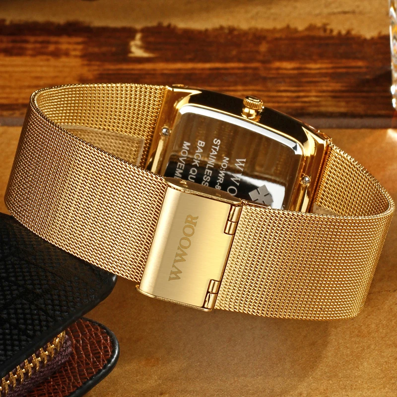 WWOOR Brand Luxury Men Watches Square Quartz Watch for Men Date Gold Steel Mesh Waterproof Golden Rectangular Male Wrist Watch
WWOOR Brand Luxury Men Watches Square Quartz Watch for Men Date Gold Steel Mesh Waterproof Golden Rectangular Male Wrist Watch