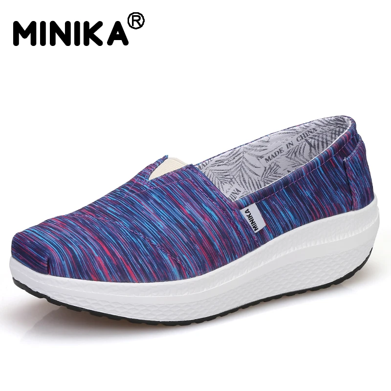 Minika полосатый Для женщин на танкетке Обувь для танцев весна женские туфли без