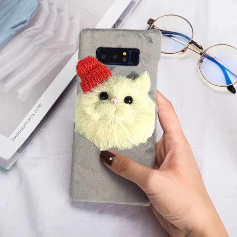 Рождественский DIY 3D чехол с милым котом для iPhone 12 11 7 8 Max Galaxy S7edge мягкий мех