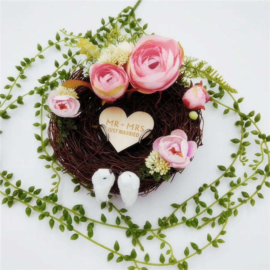 Handmade Bird Nest Wedding Ring Pillow Forest Style Romantic Pink Camellia Flower Decoration Ring Holder for Wedding 15cm
Handmade Bird Nest Wedding Ring Pillow Forest Style Romantic Pink Camellia Flower Decoration Ring Holder for Wedding 15cm