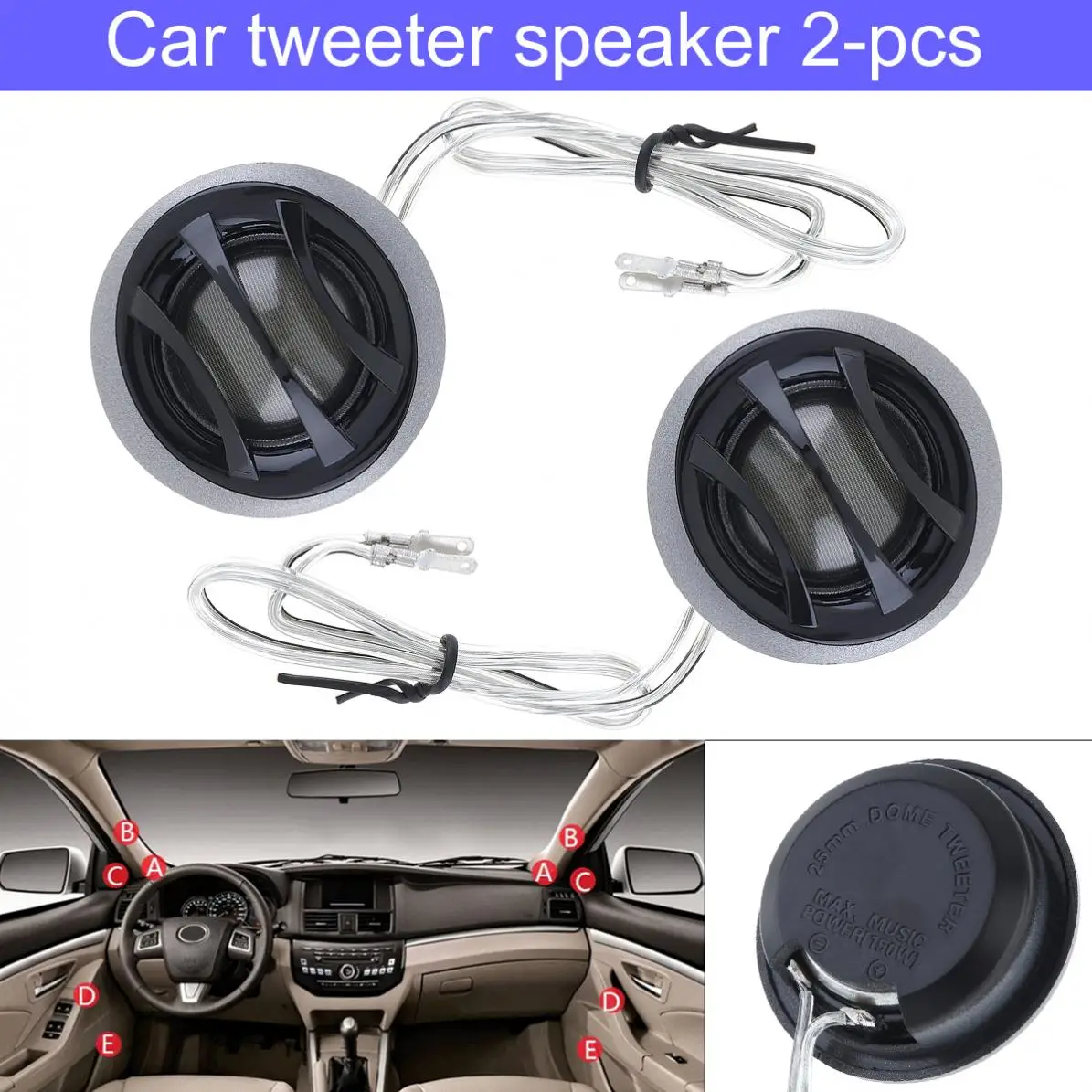 

2pcs 150W YH-520 25mm 12V 80Hz - 20KHz High Efficiency Dome Tweeter Speakers Built-in crossover for Car Audio System